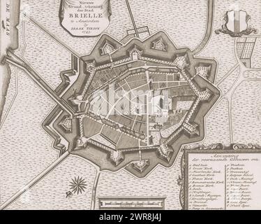 Map of Brielle, Anonymous, 1743 print paper etching maps of cities. fortified city Brielle Stock ...
