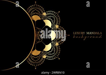 Luxury Mandala with beautiful vintage circular pattern of indian. Round gold floral decoration, vector illustration isolated on black background Stock Vector