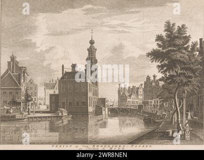 View of the Munttoren in Amsterdam, View of the Reguliers-tooren, and Herberg de Munt (title on object), print maker: anonymous, publisher: Isaak Tirion, Amsterdam, 1765, paper, etching, height 298 mm × width 400 mm, print Stock Photo