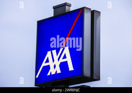 Logo of the AXA insurance, Cologne Stock Photo - Alamy
