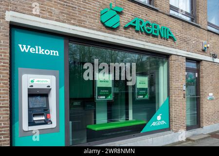 Outdoor ATM cash dispenser / cashpoint of Argenta bank office in Flanders, Belgium Stock Photo