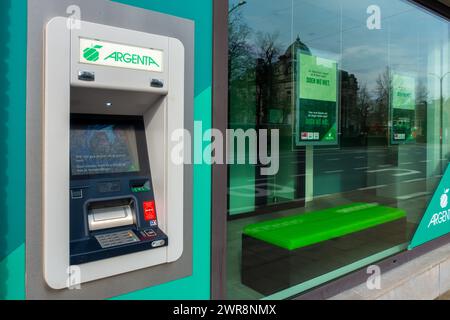 Outdoor ATM cash dispenser / cashpoint of Argenta bank office in Flanders, Belgium Stock Photo