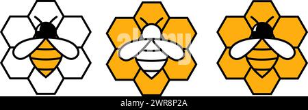 vector collection of bee and honeycomb icons isolated on white background. flat bumblebee logo cartoons. honey bee illustration Stock Vector