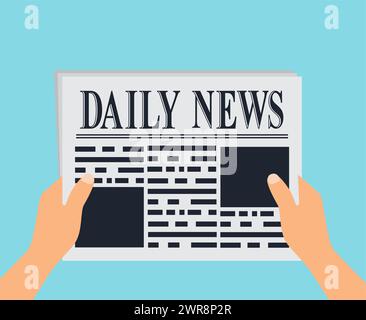 vector illustration of human hands holding newspaper. businessman with daily newspaper. daily news gazette concept. modern flat style Stock Vector