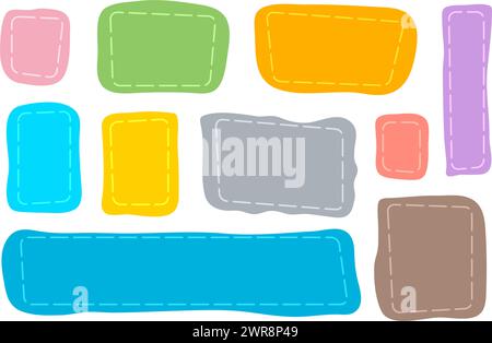 vector hand drawn colorful text boxes. empty speech bubbles with dashed lines. minimalist quote poster set. quote frames blank template Stock Vector