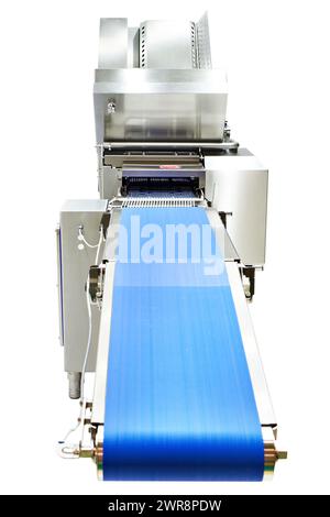 Conveyor belt skinning machine for food production isolated white background Stock Photo
