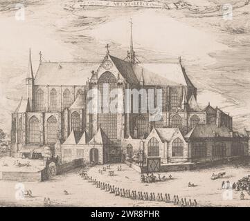 View of the Nieuwe Kerk in Amsterdam, S Catrijnen or Nieuwe-Kerck t' Amsterdam (title on object), print maker: Claes Jansz. Visscher (II), publisher: Willem Janszoon Blaeu, (possibly), publisher: Johannes Janssonius, (possibly), Amsterdam, 1612 - 1648, paper, etching, height 383 mm × width 496 mm, print Stock Photo