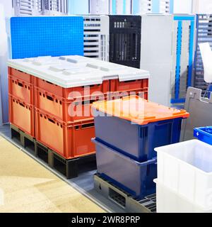 Plastic boxes for transportation of goods and trade Stock Photo