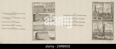 View of the Oude Kerk, the Westerkerk, the Noorderkerk and the Zuiderkerk in Amsterdam (right plate), View of the Prinsenhof, the West Indies Warehouse, the East Indies House, the East Indies Sea Warehouse and the East Indies Warehouse ( left plate), Numbered on print on the right side of the page: II Part. 2. Book.; Page: 76. On the print on the left side of the page: II Part 3. Book..; Page: 103., print maker: Adolf van der Laan, print maker: Johannes Folkema, publisher: Jacobus Verheyde (I), Amsterdam, 1723, paper, etching, letterpress printing Stock Photo