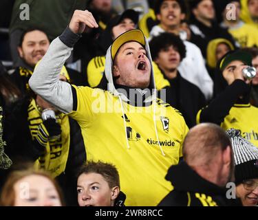 Columbus, Ohio, USA. 9th Mar, 2024. A Columbus Crew Fan cheers his team on against the Chicago Fire FC in their match in Columbus, Ohio. Brent Clark/Cal Sport Media/Alamy Live News Stock Photo