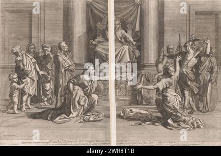 Judgment of Solomon, print maker: Jean Dughet, (attributed to), after design by: Nicolas Poussin, publisher: Matteo Giudici alli Cesarini, publisher: Rome, Italy, 1670 - 1679, paper, engraving, etching, print Stock Photo