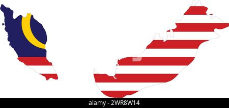 Malaysia Flag in Malaysia Map, Malaysia Map with Flag, Country Map, Malaysia with Flag, Nation Flag Stock Vector