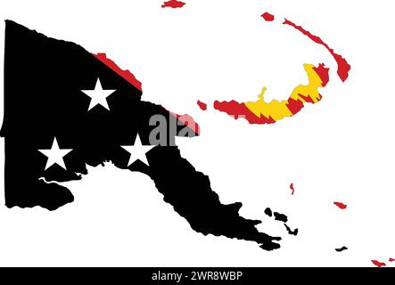 Papua New Guine Flag in Papua New Guine Map, Papua New Guine Map with Flag, Country Map, Papua New Guine with Flag, Nation Flag Stock Vector