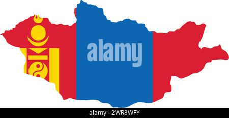 Mongolia Flag in Mongolia Map, Mongolia Map with Flag, Country Map, Mongolia with Flag, Nation Flag Stock Vector