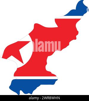 North Korea Flag in North Korea Map, North Korea Map with Flag, Country Map, North Korea with Flag, Nation Flag Stock Vector