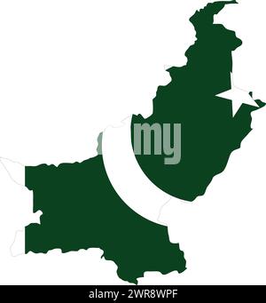 Pakistan Flag in Pakistan Map, Pakistan Map with Flag, Country Map, Pakistan with Flag, Nation Flag Stock Vector