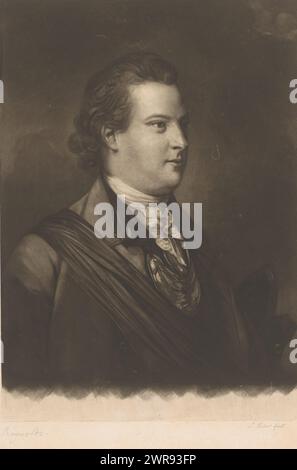 Portrait of George Keppel, print maker: Edward Fisher, after painting by: Joshua Reynolds, 1762 - c. 1765, paper, height 354 mm × width 251 mm, print Stock Photo
