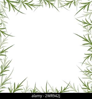 Green watercolor leaves and branches square wreath, hand drawn botany frame Template for wedding invitation or cards, vector background Stock Vector