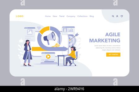 Agile Marketing web or landing page. Rapidly adapting strategies in real-time, leveraging analytics for market responsiveness. Efficient, data-driven campaign cycles. Vector illustration. Stock Vector