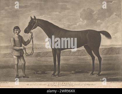 Race horse with jockey, Dutchess, Text in English in the bottom margin., print maker: Richard Houston, after painting by: W. Webb, 1731 - 1775, paper, etching, height 254 mm × width 357 mm, print Stock Photo