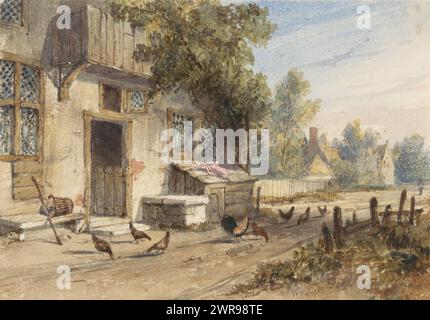 Farm with chickens on the country road in front of it, draughtsman: Newton Smith Limbird Fielding, 1851, paper, pen, brush, height 134 mm × width 192 mm, drawing Stock Photo