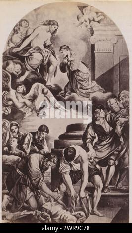 Photo reproduction of a drawing after a painting by Guercino, depicting the funeral of Petronella of Rome, anonymous, after drawing by: anonymous, after painting by: Guercino, c. 1850 - in or before 1860, photographic support, albumen print, height 134 mm × width 98 mm, photograph Stock Photo