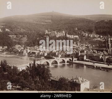 View of Heidelberg and the Neckar, Heidelberg vom Philosophenweg (title on object), This photo was taken from the other side of the Neckar with a view of the Karl-Theodor-Brücke., anonymous, Heidelberg, 1870 - 1900, paper, albumen print, height 174 mm × width 207 mm, photograph Stock Photo