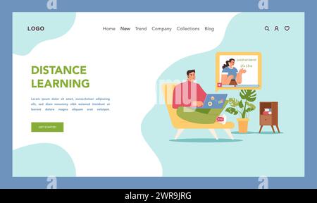 Virtual classroom concept. Male student engaging with online math lesson, showing convenience and accessibility of distance learning. Modern technologies in help of education. Flat vector illustration Stock Vector
