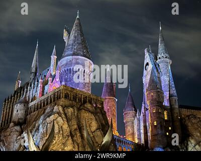 The Wizarding World of Harry Potter Hogwarts Castle at Universal Orland Resort, Florida Stock Photo