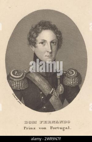 Portrait of Ferdinand II von Sachsen-Coburg-Gotha, King of Portugal, print maker: Monogrammist CM (Germany), 1826 - 1849, paper, engraving, etching, height 100 mm × width 67 mm, print Stock Photo