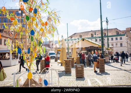 Prague, Czech republic - April 6, 2023: People on Easter market near shopping centre Palladium in Prague Stock Photo