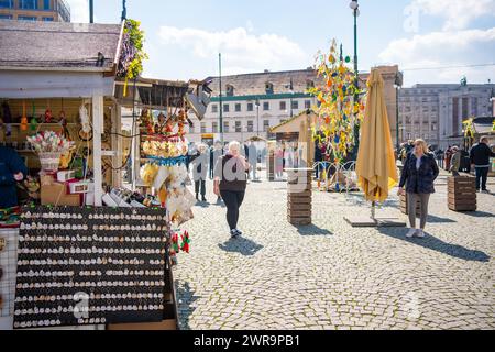 Prague, Czech republic - April 6, 2023: People on Easter market near shopping centre Palladium in Prague Stock Photo