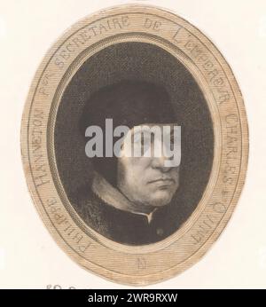 Portrait of Philips Haneton, Philippe Hanneton per Secretaire de l'empereur Charles Quint (title on object), print maker: Auguste Danse, after painting by: Bernard van Orley, 1839 - 1874, paper, etching, engraving, height 85 mm × width 70 mm, print Stock Photo