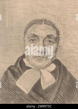 Portrait of an unknown old woman in a white hat, print maker: Auguste Danse, (signed by artist), Bergen (België), 1873, paper, etching, drypoint, height 155 mm × width 97 mm, print Stock Photo