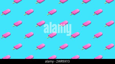 Pixelated isometric ice creams over cyan background. Stock Vector