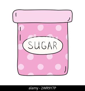 Metal tin or can with polka dots pattern and label sugar, vector illustration Stock Vector