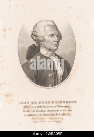 Portrait of Jean le Rond d'Alembert, print maker: Ambroise Tardieu, after painting by: Nicolas-René Jollain, Paris, 1798 - 1841, paper, engraving, height 229 mm × width 144 mm, print Stock Photo