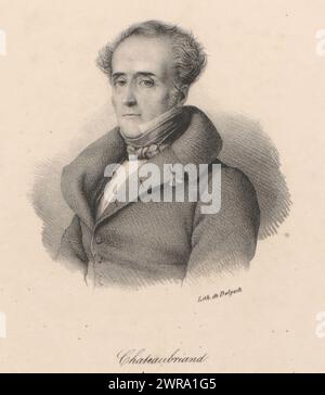 Portrait of François-René de Chateaubriand, Chateaubriand, print maker: anonymous, printer: veuve Delpech (Naudet), Paris, in or after 1818 - in or before 1842, paper, height 273 mm × width 183 mm, print Stock Photo