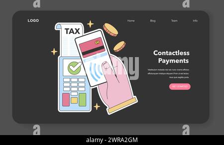 Contactless Payment concept. Depicts a seamless transaction with a tap, portraying tax payments without physical contact. Secure and swift. Flat vector illustration Stock Vector