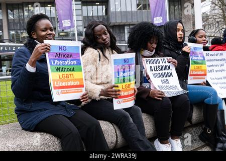 London, UK. 11th Mar, 2024. Protestors from Out & Proud African LGBTI demonstrate for LGBT rights outside Westminster Abbey. Anti-monarchy and Pro-LGBT protesters assembled and demonstrated outside Westminster Abbey, while the members of the royal family and other guests arrive for the Commonwealth Day Service. Credit: SOPA Images Limited/Alamy Live News Stock Photo