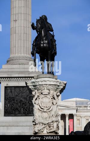 Equestrian Statue of Charles I in front of Nelson’s column, Trafalgar Square, London, UK.  28 Jan 2024 Stock Photo