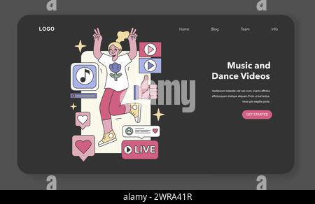 Music and Dance Videos concept. Energetic performer sharing rhythmic moves, engaging with fans live. Interactive digital entertainment. Flat vector illustration Stock Vector