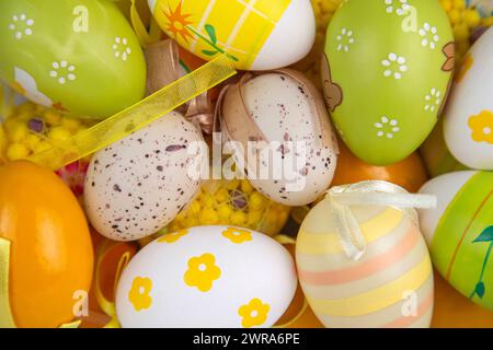 Background of decorative, hand-painted Easter eggs Stock Photo