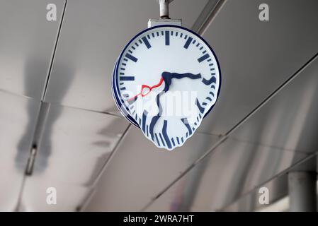 german train station clock, time is running Stock Photo