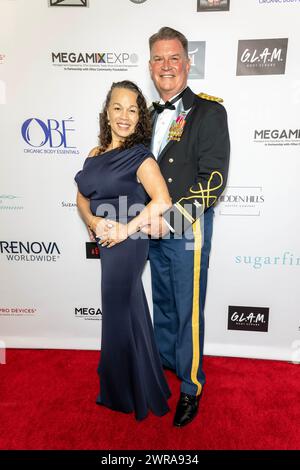 Los Angeles, USA. 10th Mar, 2024. Col. Arnold V Strong with wife Jessica attends The 2024 Annual Suzanne Delarentiis Gala, Luncheon And Gifting Suite honoring our veterans and Celebrating The 96th Oscars at Luxe Sunset Blvd Hotel, Los Angeles, CA, March 10, 2024 Credit: Eugene Powers/Alamy Live News Stock Photo