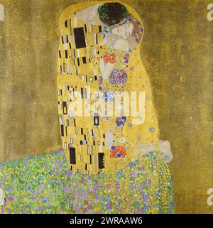 The Kiss by Austrian artist Gustav Klimt (1862-1918) painted 1907-08. A masterpiece of Vienna Secession showing two lovers embracing in decorative robes painted in oil with gold leaf. Credit: Österreichische Galerie Belvedere / Universal Art Archive Stock Photo
