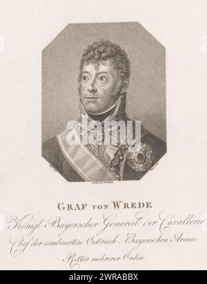 Portrait of Carl Philipp von Wrede, print maker: Friedrich Wilhelm Meyer (I), (possibly), after painting by: Klotz, publisher: Ludwig Wilhelm Wittich, 1787 - 1880, paper, height 212 mm × width 168 mm, print Stock Photo