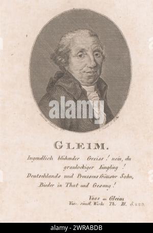 Portrait of Johann Wilhelm Ludwig Gleim, print maker: Johann Christian Ernst Müller, after drawing by: Caroline Tischbein, 1776 - 1824, paper, etching, height 134 mm × width 88 mm, print Stock Photo