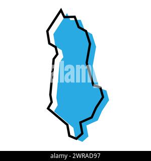 Albania country simplified map. Blue silhouette with thick black contour outline isolated on white background. Simple vector icon Stock Vector