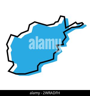 Afghanistan country simplified map. Blue silhouette with thick black contour outline isolated on white background. Simple vector icon Stock Vector